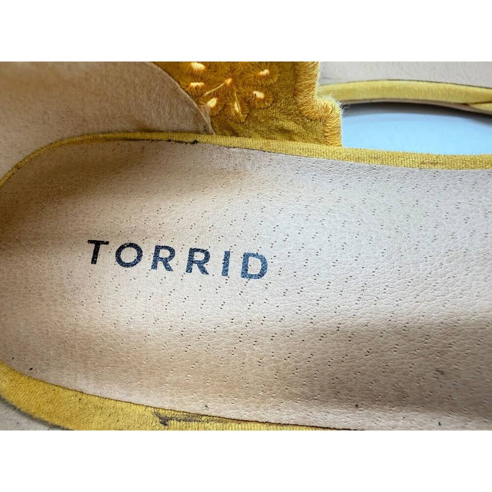 Torrid Women's Size 11W Mustard Yellow Embroidered Ankle Tie Pointed Flats - Picture 5 of 10